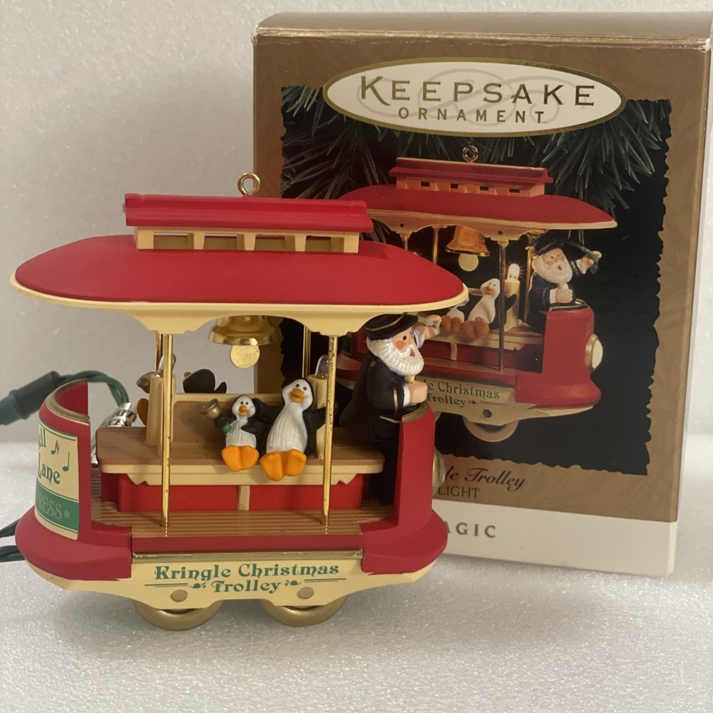 Vintage Hallmark 1994 Keepsake Ornament Kringle Trolley Magic Light‎